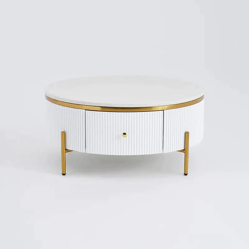 Modern Round Coffee Table with Storage Marble Accent Table Stainless Steel in Gold