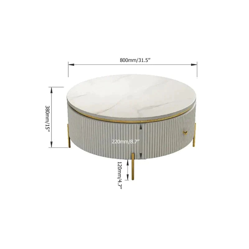 Modern Round Coffee Table with Storage Marble Accent Table Stainless Steel in Gold