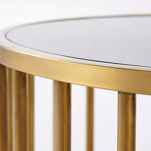 Modern Round Gold & Black Nesting Coffee Table with Shelf Tempered Glass Top 2 Piece Set