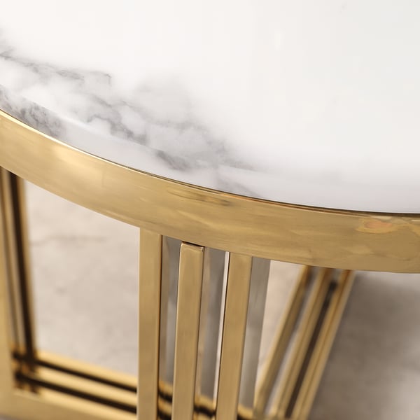 Modern Round Marble-top End Table Side Table in White & Gold