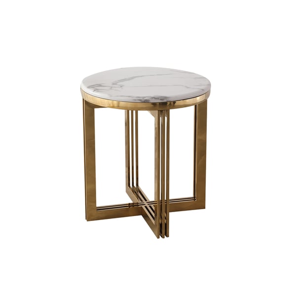 Modern Round Marble-top End Table Side Table in White & Gold