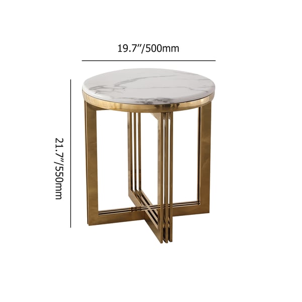 Modern Round Marble-top End Table Side Table in White & Gold