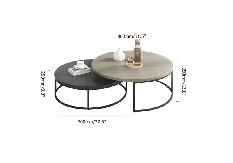 Modern Round Nesting 2-Piece Extendable Gray & Black Living Room Accent Coffee Table