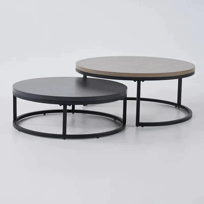 Modern Round Nesting 2-Piece Extendable Gray & Black Living Room Accent Coffee Table