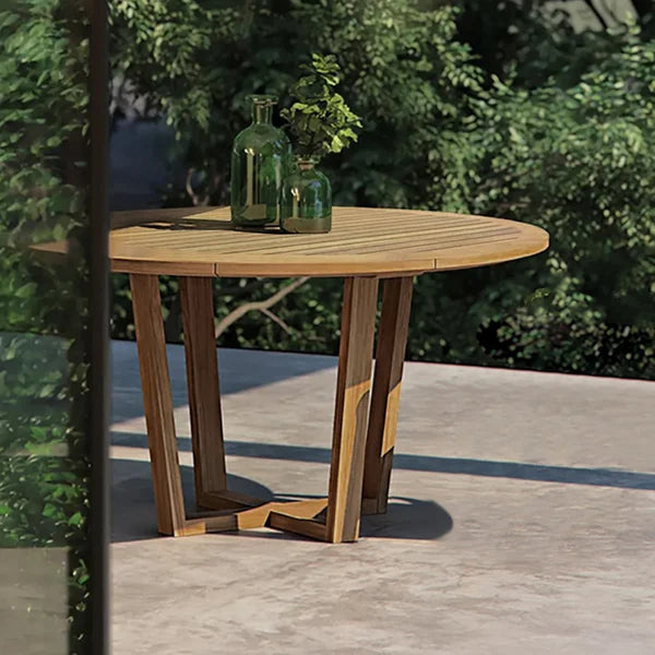 Modern Round Teak Wood 6 Person Outdoor Patio Dining Table in Natural