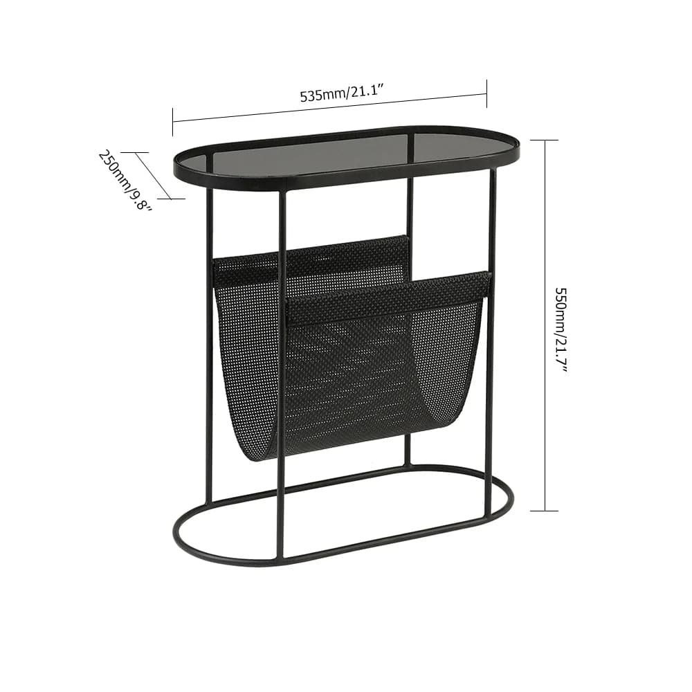 Modern Side Table Black End Table Metal Accent Oval Table Magazine Holder Sofa Table