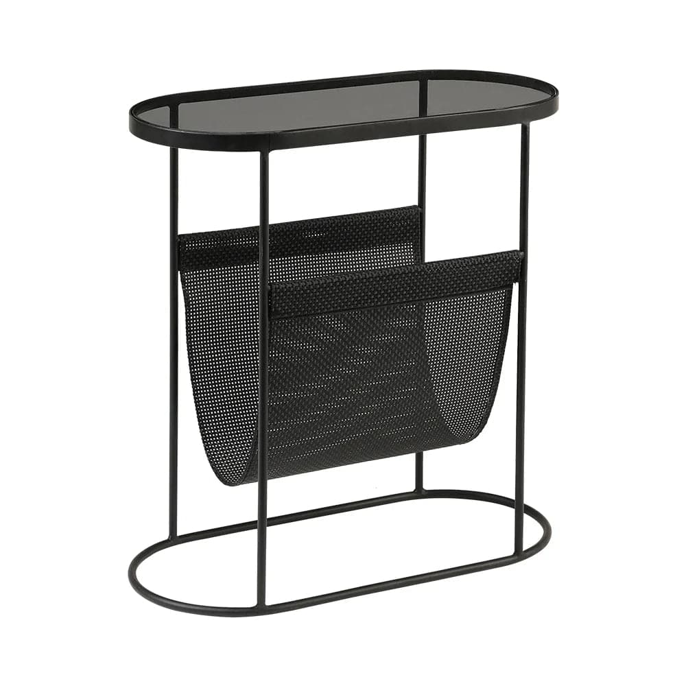 Modern Side Table Black End Table Metal Accent Oval Table Magazine Holder Sofa Table