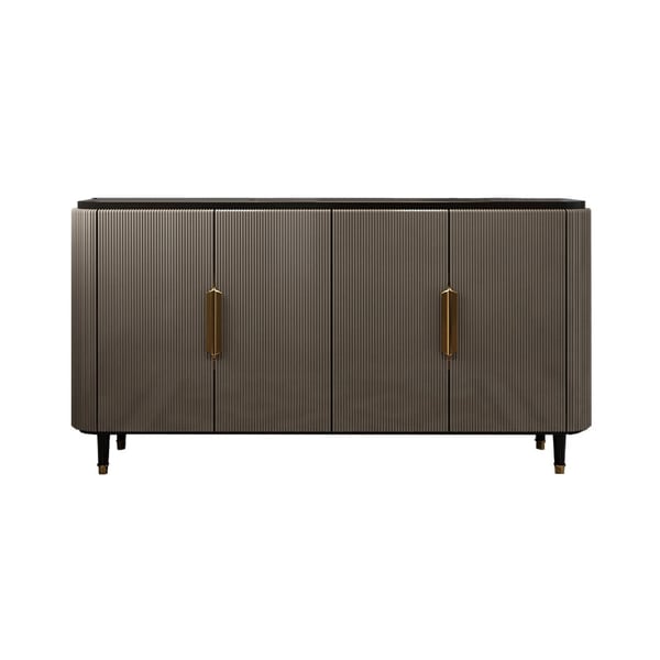 Modern Sideboard Buffet Black Kitchen Cabinet with 4 Doors in Gold