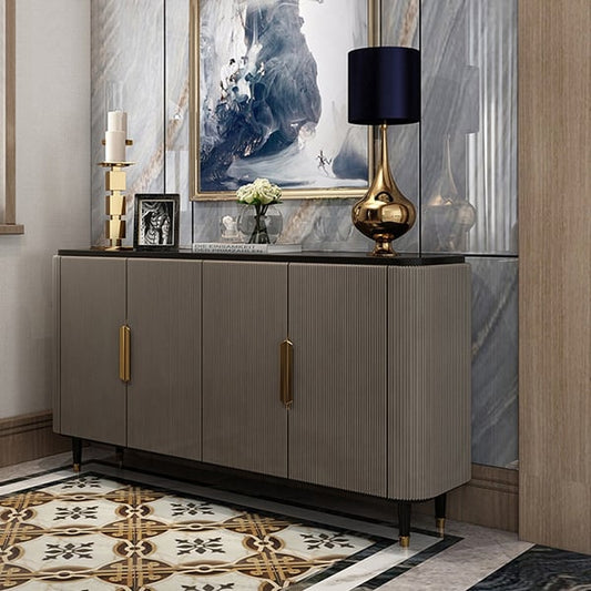 Modern Sideboard Buffet Black Kitchen Cabinet with 4 Doors in Gold