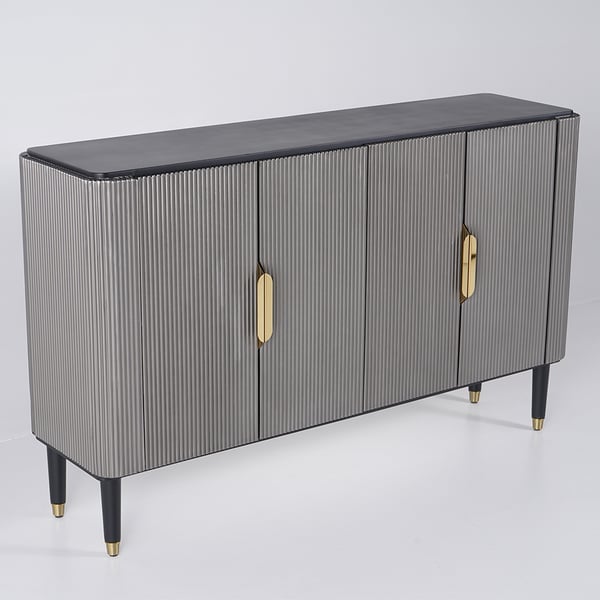 Modern Sideboard Buffet Black Kitchen Cabinet with 4 Doors in Gold