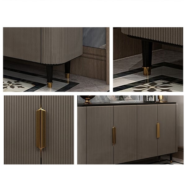 Modern Sideboard Buffet Black Kitchen Cabinet with 4 Doors in Gold