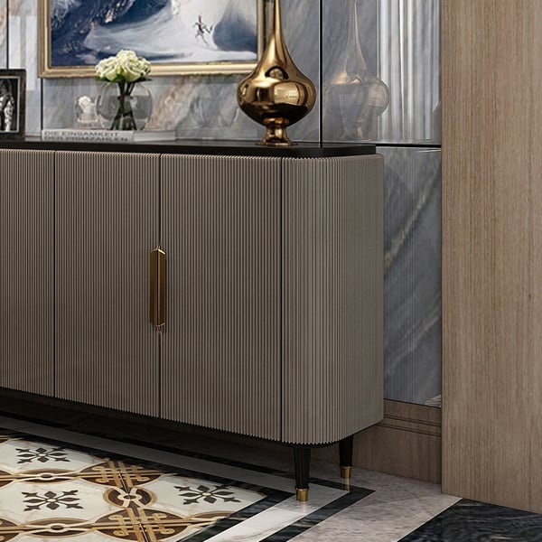 Modern Sideboard Buffet Black Kitchen Cabinet with 4 Doors in Gold