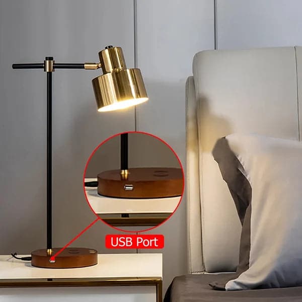 Modern Table Lamp with Wireless Charger USB 1-Light Desktop Touch Lamp in Black & Gold