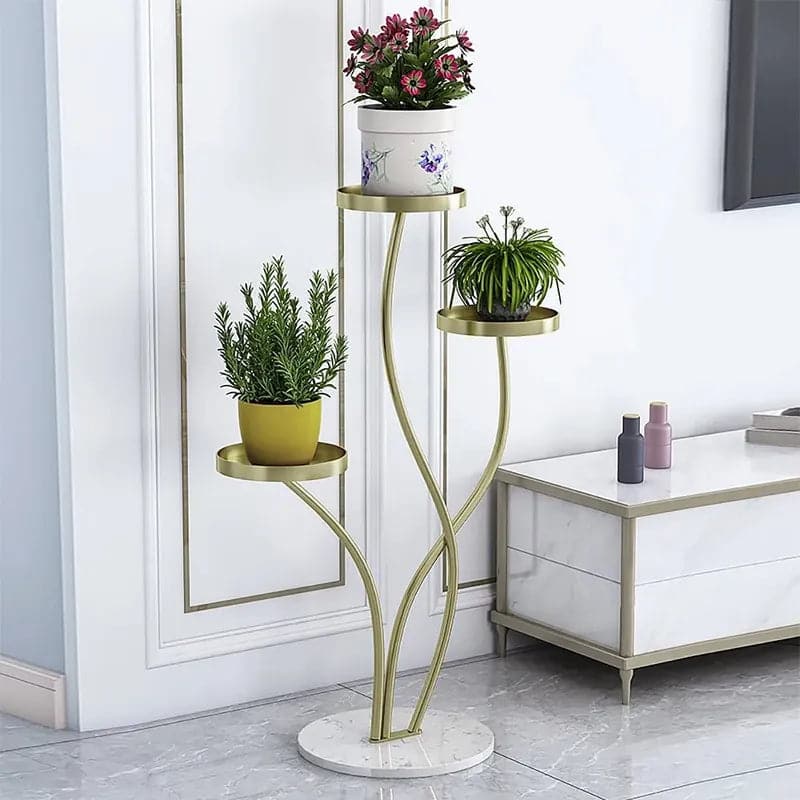 Modern Tall Metal Plant Stand Indoor 3 Tier Corner Planter in Gold