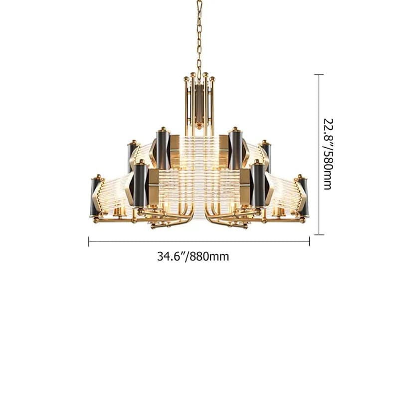 Modern Tiered Chandelier Ceiling Light with Adjustable Height in Black & Gold