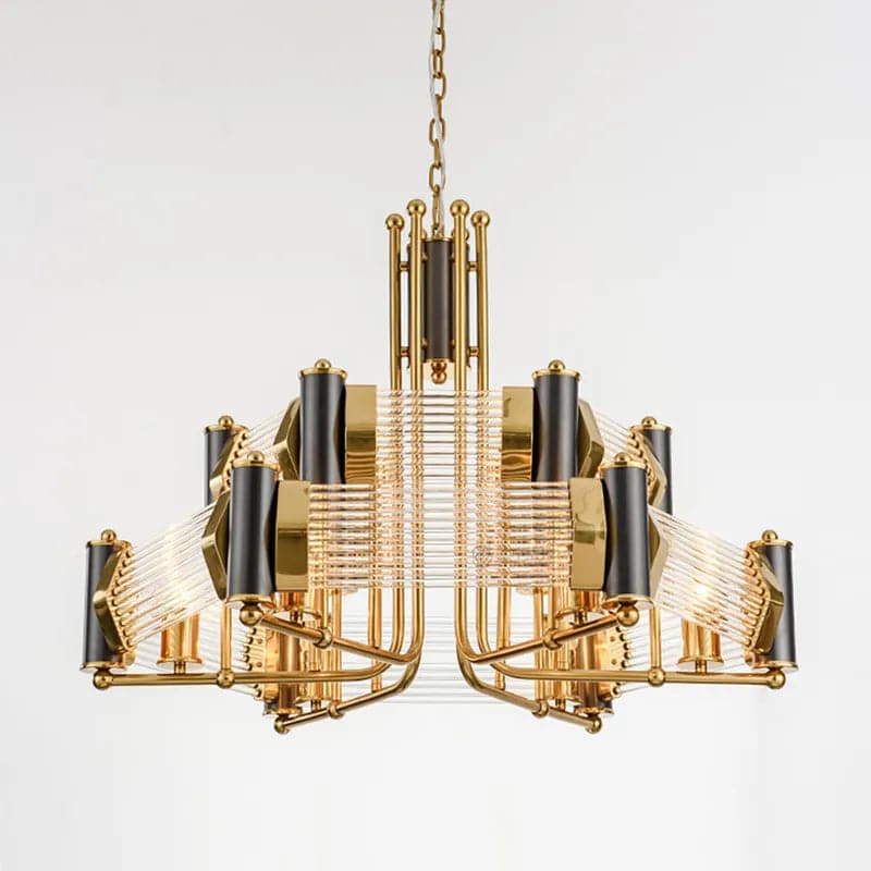 Modern Tiered Chandelier Ceiling Light with Adjustable Height in Black & Gold