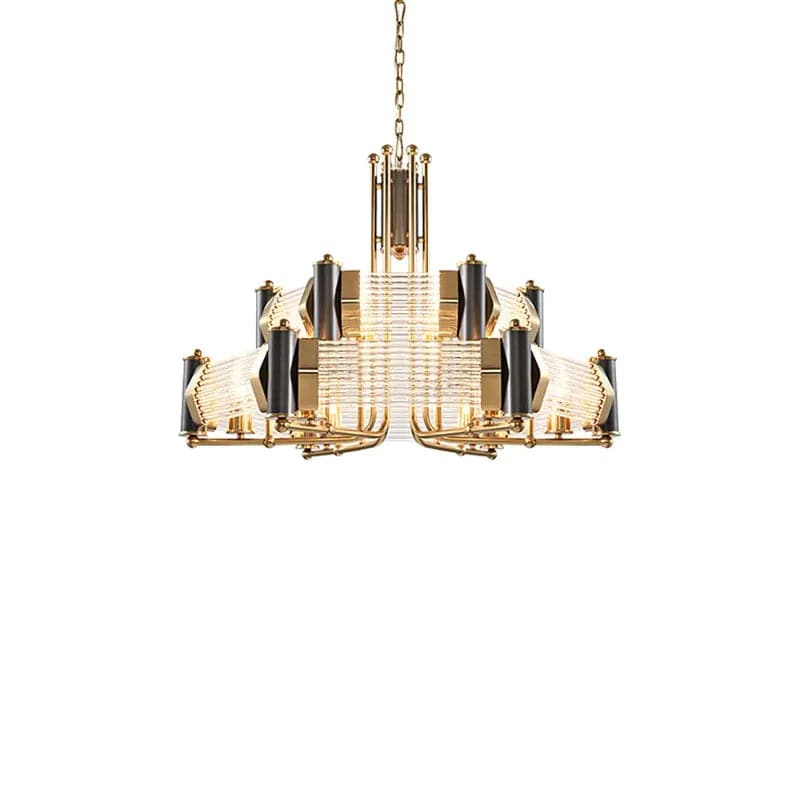 Modern Tiered Chandelier Ceiling Light with Adjustable Height in Black & Gold