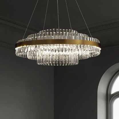 Modern Tiered Crystal LED Chandelier in Brass Dimmable Light