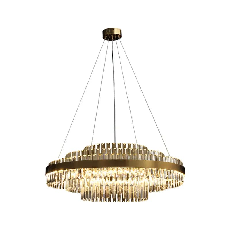 Modern Tiered Crystal LED Chandelier in Brass Dimmable Light