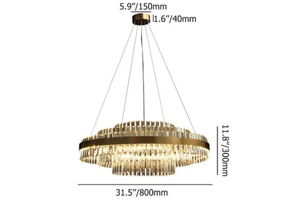 Modern Tiered Crystal LED Chandelier in Brass Dimmable Light