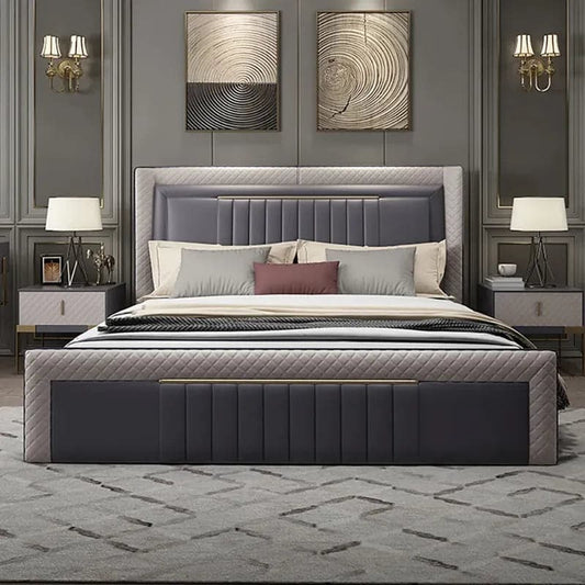 Modern Upholstered Cal King Bed Platform Bed Frame with Wingback Headboard