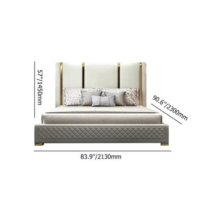 Modern Upholstered King Bed Polished Gold and Faux Leather Headboard Included