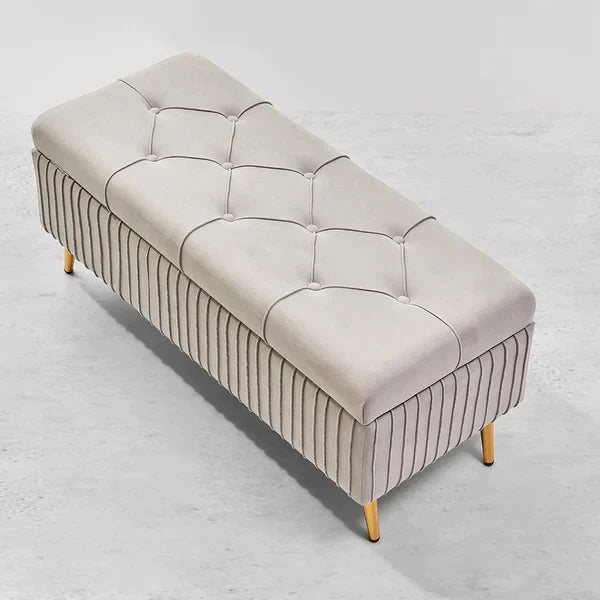 Modern Velvet Storage Bench Flip Top in Gray with Gold Legs