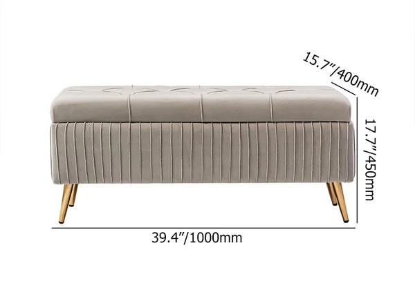 Modern Velvet Storage Bench Flip Top in Gray with Gold Legs