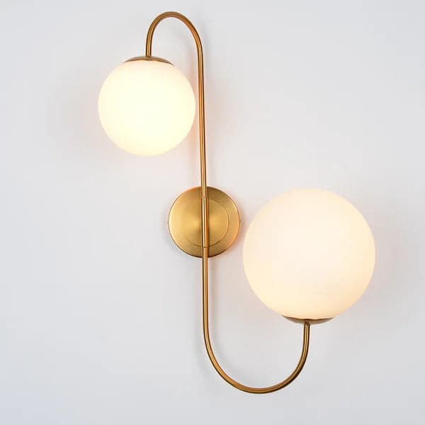 Modern Wall Sconce White Globe Glass Shade 2-Light Wall Lamp in Aged Brass