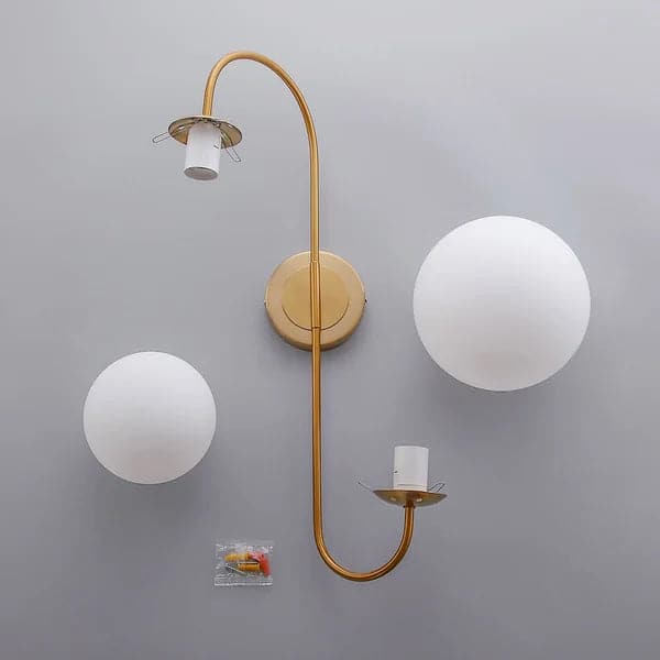 Modern Wall Sconce White Globe Glass Shade 2-Light Wall Lamp in Aged Brass