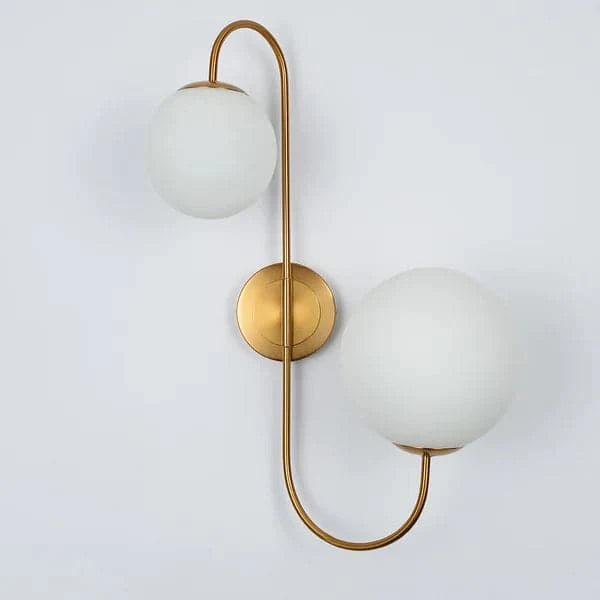 Modern Wall Sconce White Globe Glass Shade 2-Light Wall Lamp in Aged Brass