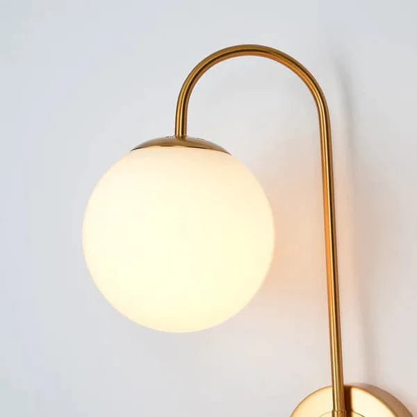 Modern Wall Sconce White Globe Glass Shade 2-Light Wall Lamp in Aged Brass