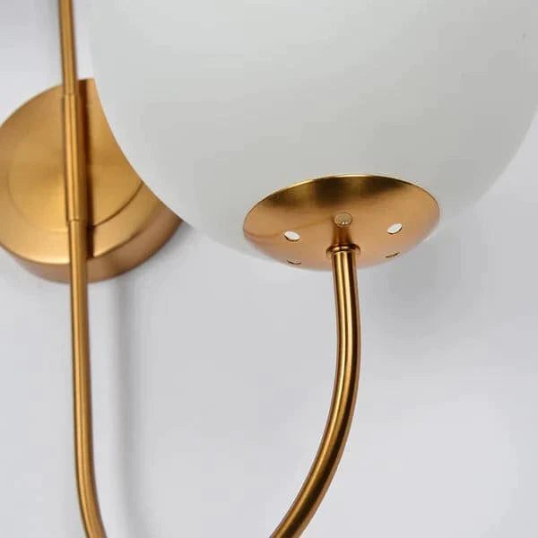 Modern Wall Sconce White Globe Glass Shade 2-Light Wall Lamp in Aged Brass