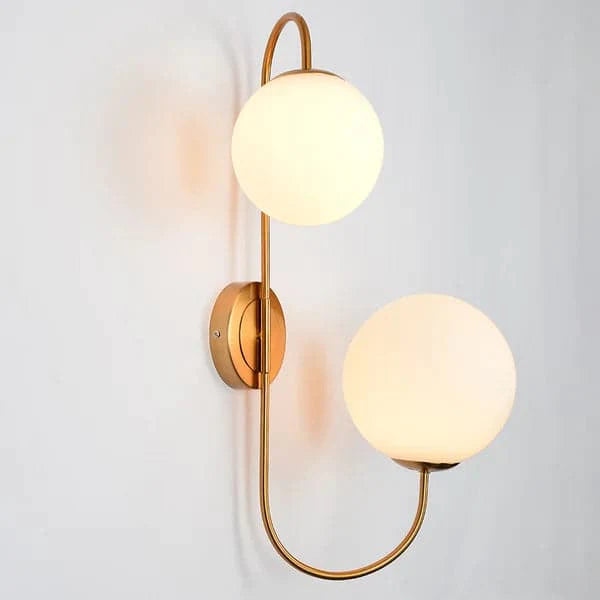 Modern Wall Sconce White Globe Glass Shade 2-Light Wall Lamp in Aged Brass