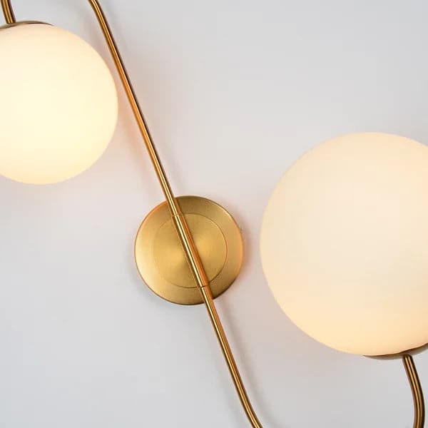 Modern Wall Sconce White Globe Glass Shade 2-Light Wall Lamp in Aged Brass