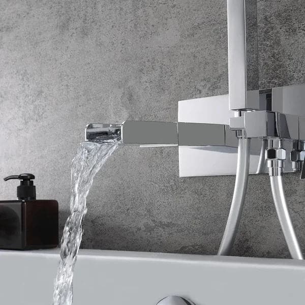 Modern Waterfall Wall-Mount Tub Filler Faucet & Handshower Chrome Solid Brass