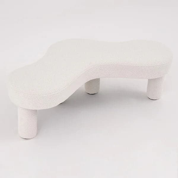 Modern White Bedroom Bench Boucle Tufted Long Bench with 4 Legs