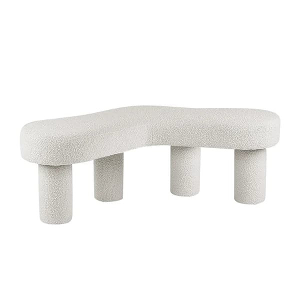 Modern White Bedroom Bench Boucle Tufted Long Bench with 4 Legs