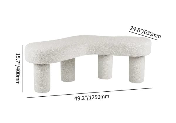 Modern White Bedroom Bench Boucle Tufted Long Bench with 4 Legs