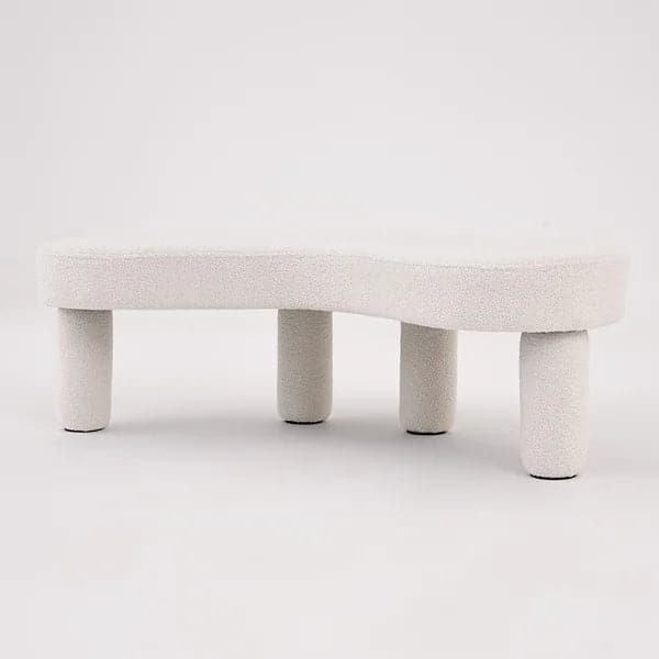 Modern White Bedroom Bench Boucle Tufted Long Bench with 4 Legs