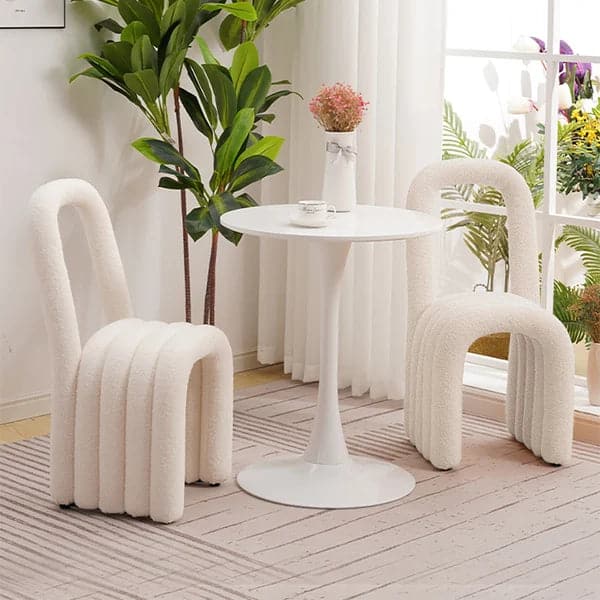 Modern White Boucle Dining Room Chair Side Chair (Set of 2)