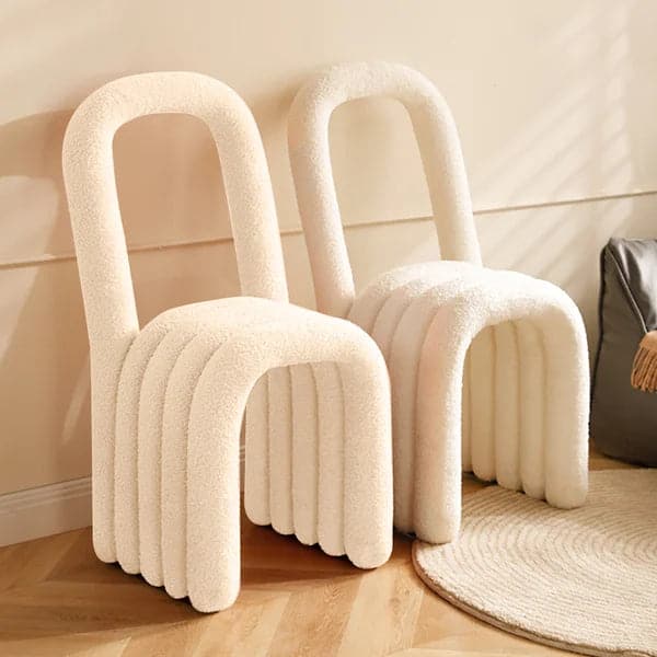 Modern White Boucle Dining Room Chair Side Chair (Set of 2)