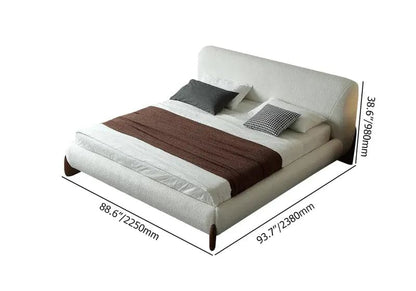 Modern White Boucle Platform Bed King Size Bed Frame with Upholstered Headboard