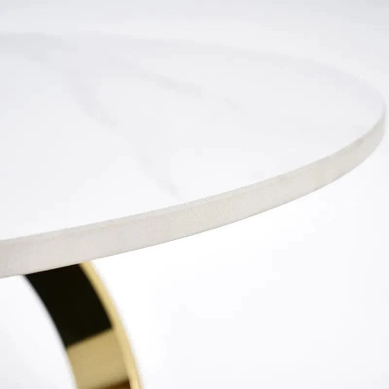 Modern White Extendable Coffee Table with Ring-shaped Metal Pedestal