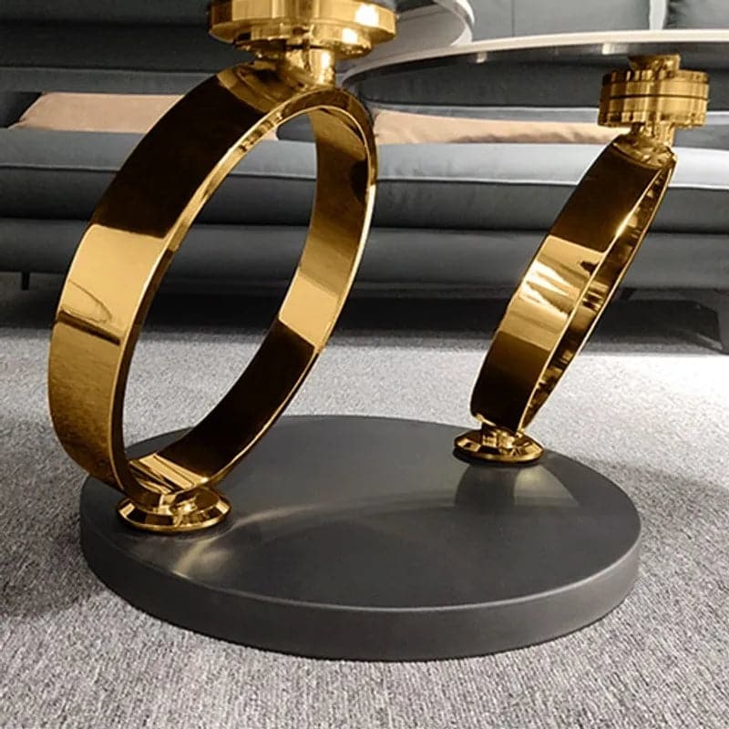 Modern White Extendable Coffee Table with Ring-shaped Metal Pedestal