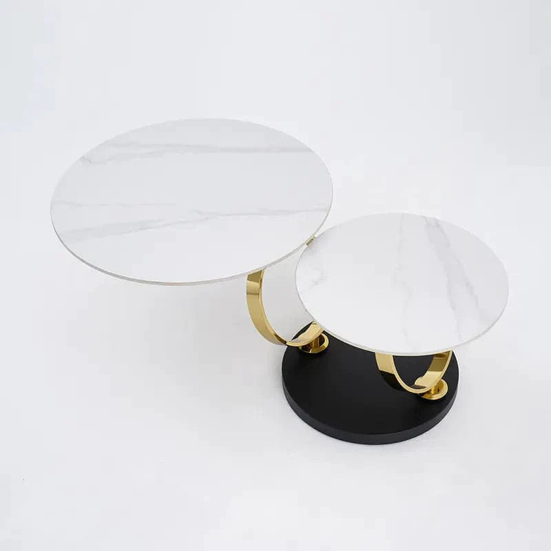 Modern White Extendable Coffee Table with Ring-shaped Metal Pedestal