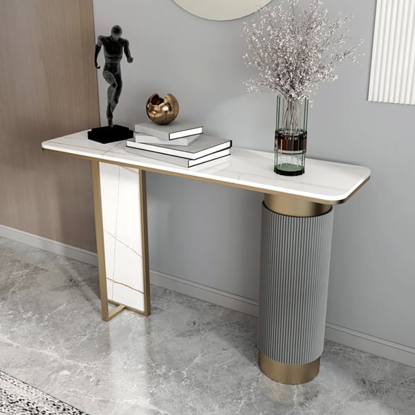 Modern White Gold Entryway Console Table Sintered Stone Top