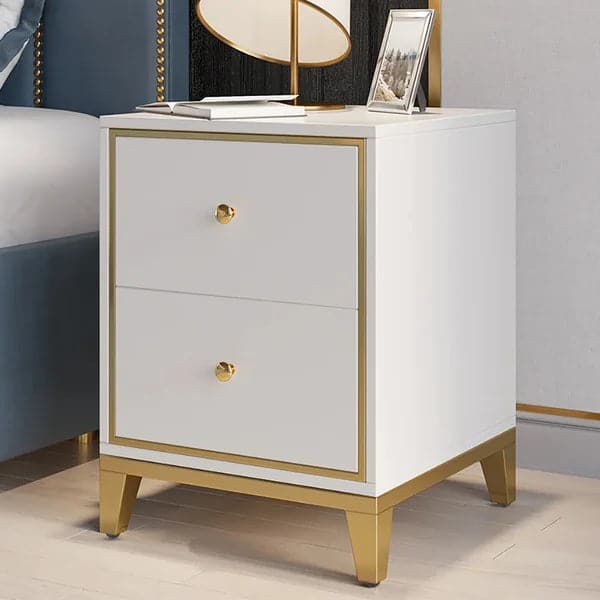 Modern White Nightstand with 2-Drawer and Gold Legs