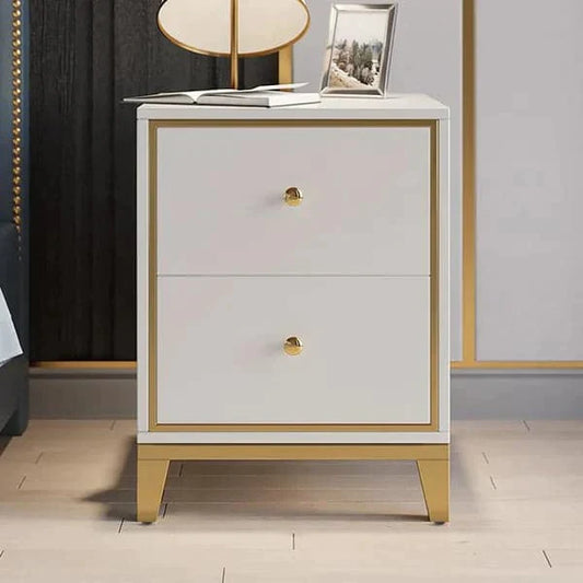 Modern White Nightstand with 2-Drawer and Gold Legs