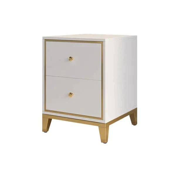 Modern White Nightstand with 2-Drawer and Gold Legs